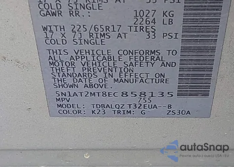 2014 Nissan Rogue Sv from USA, damaged, VIN 5N1AT2MT8EC858135